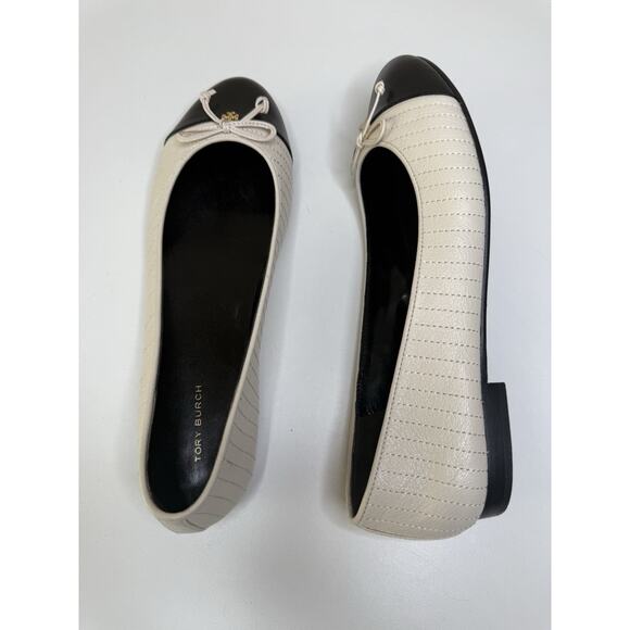 Tory Burch Cap Toe Ballet Flat Womens 10M Cream Quilted Leather Slip On Loafer - Picture 7 of 11